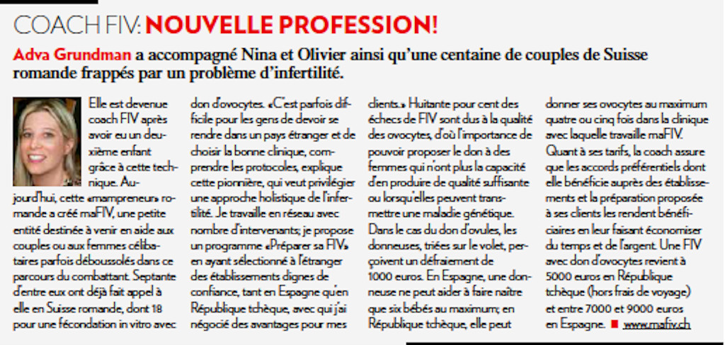 Article de l'Illustré, Coach FIV: nouvelle profession