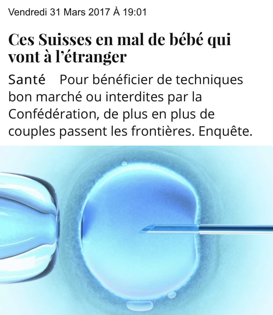 Article de la Tribune de Genève, Ces Suisses en mal de bébé qui vont à l'étranger